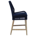 Dark Blue And Weathered Wash Counter Height Stools Set Of 2 Solid Blue Light Brown Dining Room Foam Wipe Clean Coastal Dining Chairs Mahogany Open Back Woven Rope