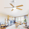 Energy Saving 42 Inch Ceiling Fan 5 Blades Noiseless Reversible Dc Motor Remote Control With Led Light White Mdf