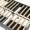 Queen Size Bed Frame With Led, 4 Under Bed Portable Storage Drawers, Wings Headboard Design, Light Grey Box Spring Not Required Queen Light Grey Metal Bedroom Bed Frame Upholstered Linen Upholstered