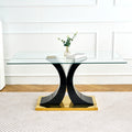 Modern Style Glass Dining Table, Elegant Transparent Design, Solid Support Base, Black Dining Chair Set, Gold Plated Chair Legs, Suitable For Restaurant Kitchen Use Set Of 9 Metal Glass Black Gold Mdf Metal