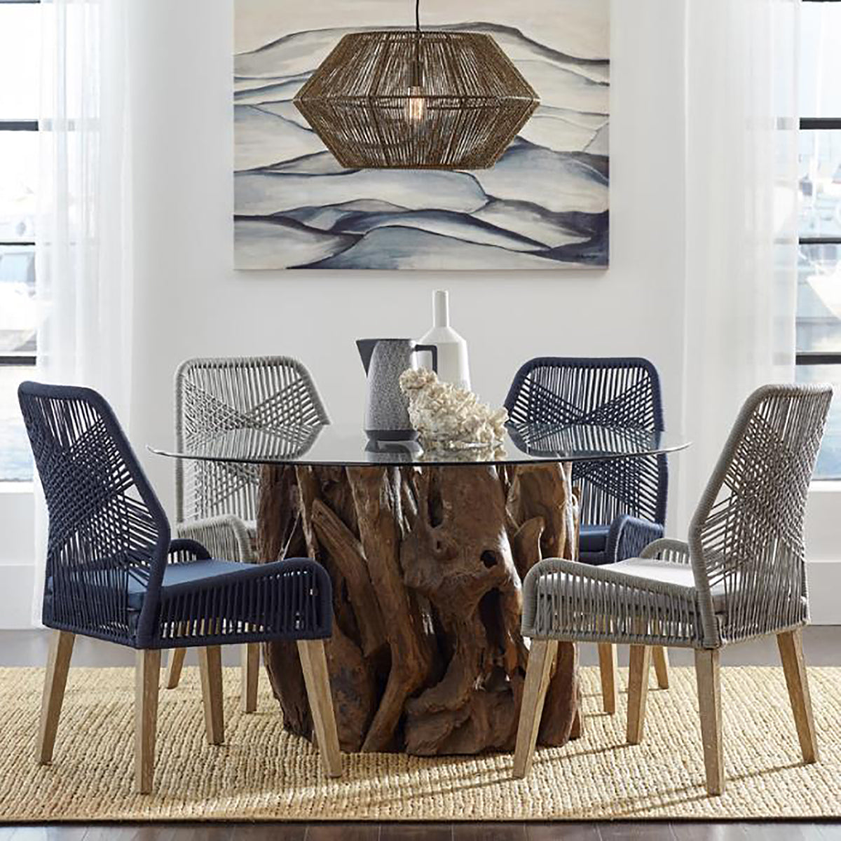 Grey And Weathered Wash Woven Back Side Chairs Set Of 2 Cushion Solid Grey Dining Room Foam Spot Clean Coastal Dining Chairs Mango Solid Back Woven Rope