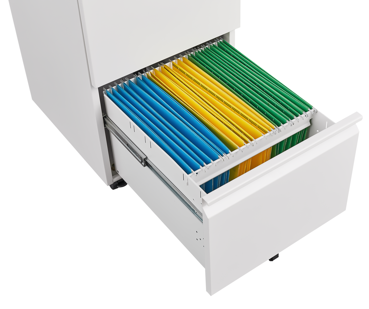 Metal 2 Drawer Mobile File Cabinet With Lock, Under Desk Office Steel Filing Cabinet, 25.6''H Legal Letter Size Files Storage Cabinet,White Filing Cabinets 1 2 Drawers White Office Mobile Steel