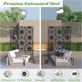 Metal Privacy Screens And Panels With Free Standing, Freestanding Outdoor Indoor Privacy Screen, Decorative Privacy Screen For Balcony Patio Garden, Sun Flower Shape Black Steel