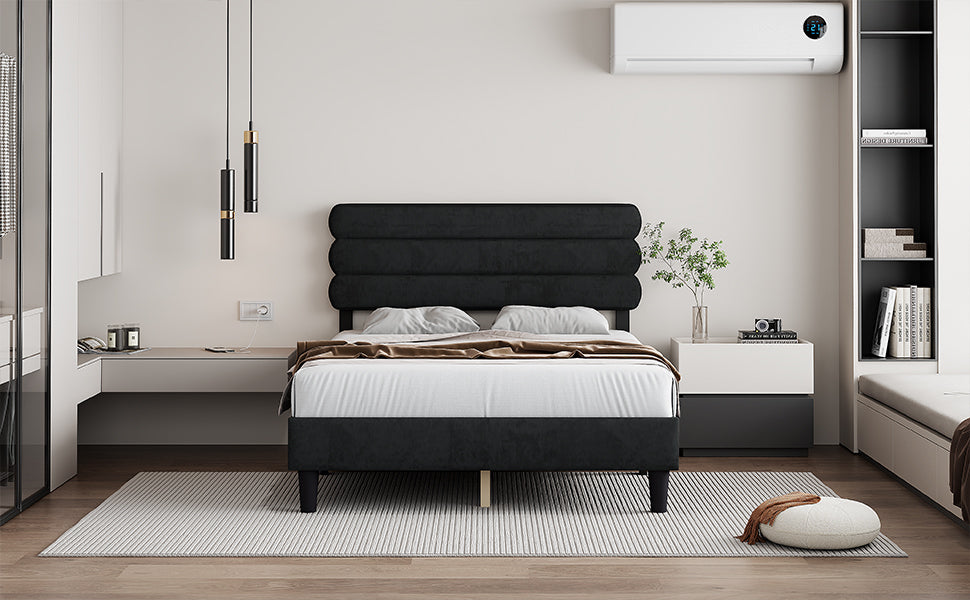 Queen Bed Frame With Headboard,Sturdy Platform Bed With Wooden Slats Support,No Box Spring,Mattress Foundation,Easy Assembly Dark Grey Dark Grey Wood