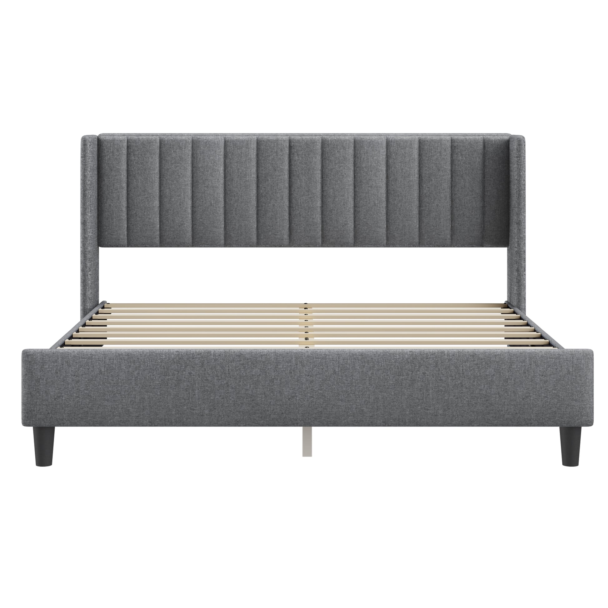 King Size Upholstered Platform Bed Frame With Headboard, Mattress Foundation, Wood Slat Support, Quiet, No Box Spring Needed, Easy To Assemble Light Grey Light Gray Wood