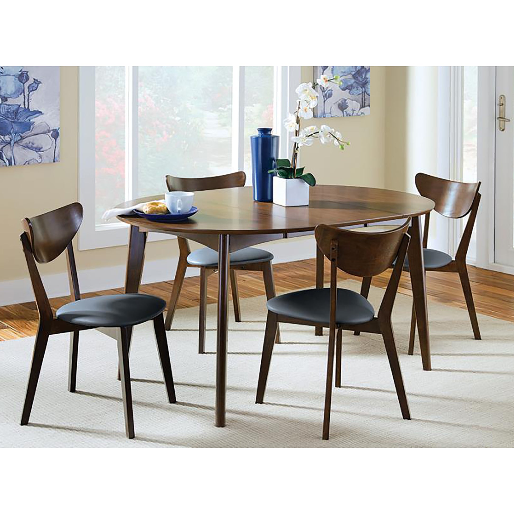Dark Walnut And Black Open Back Side Chairs Set Of 2 Solid Black Brown Dining Room Foam Spot Clean Mid Century Modern Side Chair Rubberwood Open Back Foam Faux Leather
