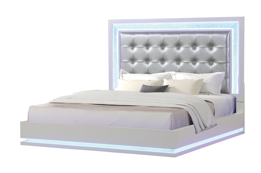 Passion Led Queen Bed Made With Wood In Milky White Box Spring Not Required Queen White Wood Bedroom Contemporary,Modern Acacia Slat Beds Solid Wood Mdf Velvet Wood