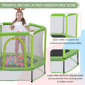 55'' Toddlers Trampoline With Safety Enclosure Net And Balls, Indoor Outdoor Mini Trampoline For Kids Green Metal