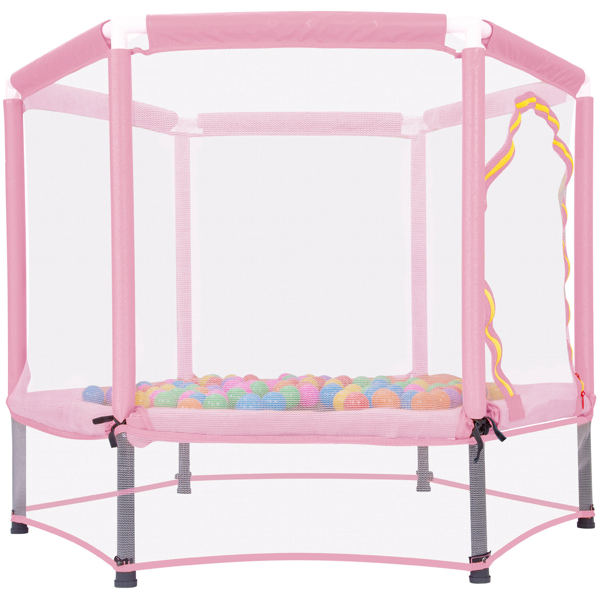 55'' Toddlers Trampoline With Safety Enclosure Net And Balls, Indoor Outdoor Mini Trampoline For Kids Pink Metal