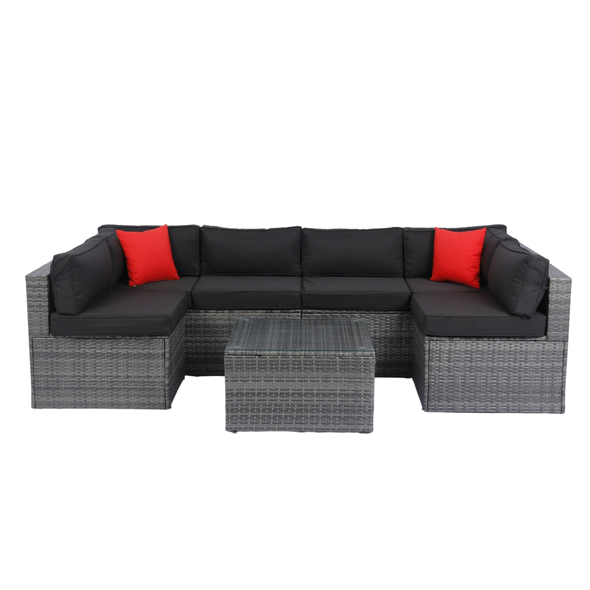 5 Pieces Pe Rattan Sectional Outdoor Furniture Cushioned U Sofa Set With 2 Pillow Grey Wicker Black Cushion Yes Sectional Black Grey Weather Resistant Frame Mildew Resistant Cushion Garden & Outdoor Modern Complete Patio Sets Fiber Foam And Polyester