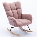 Rocking Chair With Pocket, Soft Teddy Fabric Rocking Chair For Nursery, Comfy Wingback Glider Rocker With Safe Solid Wood Base For Living Room Bedroom Balcony Pink Pink Casual Foam Teddy