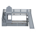 Twin Over Twin Castle Style Bunk Bed With 2 Drawers 3 Shelves And Slide Gray Gray Solid Wood