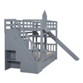 Twin Over Twin Castle Style Bunk Bed With 2 Drawers 3 Shelves And Slide Gray Gray Solid Wood