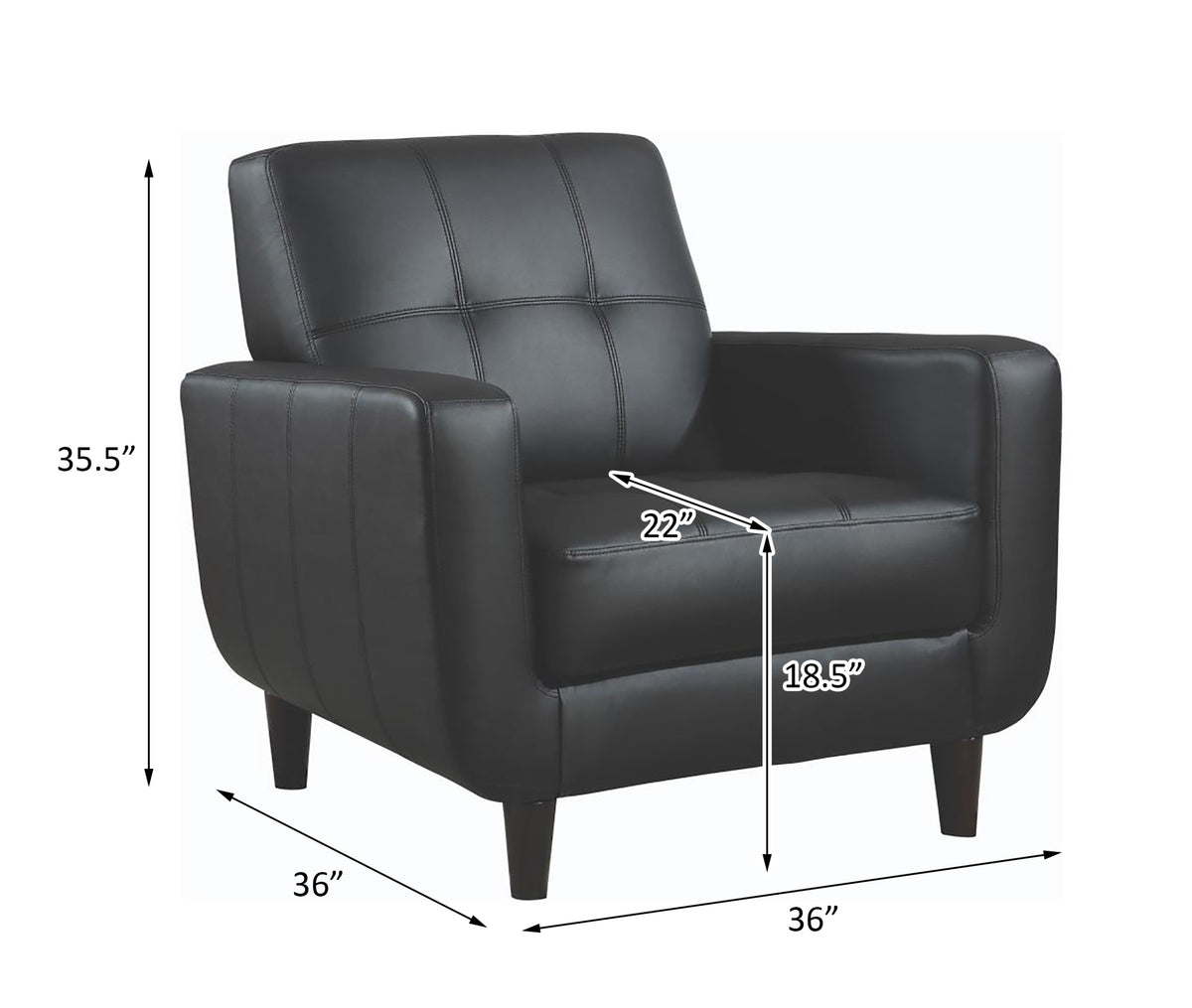 Black Track Arm Accent Chair Black Primary Living Space Contemporary,Modern Rubberwood Foam Faux Leather