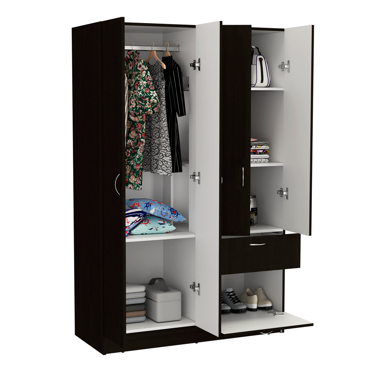 Armoire Alpes, Bedroom, Black White White Black Particle Board Particle Board