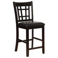 Black And Espresso Lattice Back Counter Height Stools Set Of 2 Solid Brown Espresso Dining Room Foam Spot Clean Transitional Rubberwood Open Back Foam Faux Leather