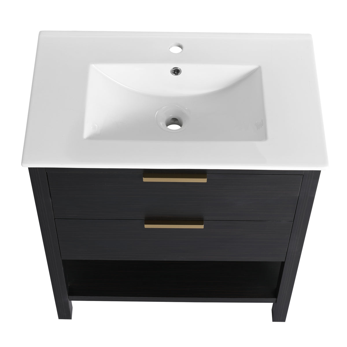 30 Inch Bathroom Vanity With Sink And 2 Soft Close Drawers, Golden Handle Bvb01030Bctg Bl9075B Black Chestnut Bathroom Modern Plywood