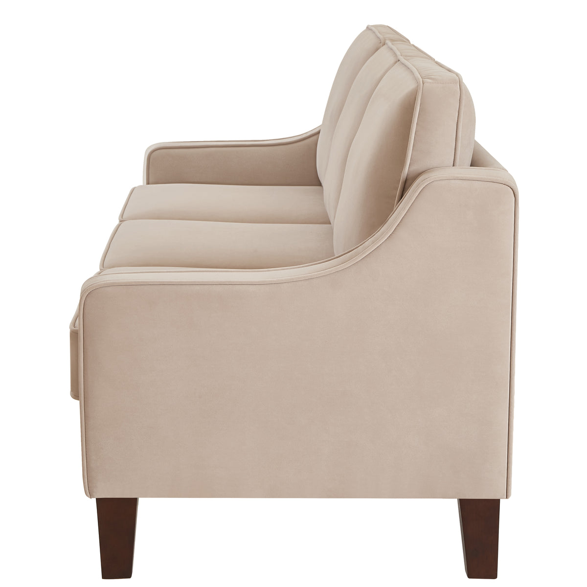 Modern 3 Person Seat Sofa Couch With Scooped Armrest Wood Legs,Upholstered Velvet 3 Seat Sofa With Removable Cushions For Livingroom Bedroom,Taupe Taupe Espresso Velvet Wood Primary Living Space Medium Soft Cushion Back American Design Rubberwood Square
