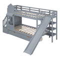 Twin Over Twin Castle Style Bunk Bed With 2 Drawers 3 Shelves And Slide Gray Gray Solid Wood