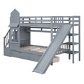 Twin Over Twin Castle Style Bunk Bed With 2 Drawers 3 Shelves And Slide Gray Gray Solid Wood