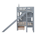 Twin Over Twin Castle Style Bunk Bed With 2 Drawers 3 Shelves And Slide Gray Gray Solid Wood