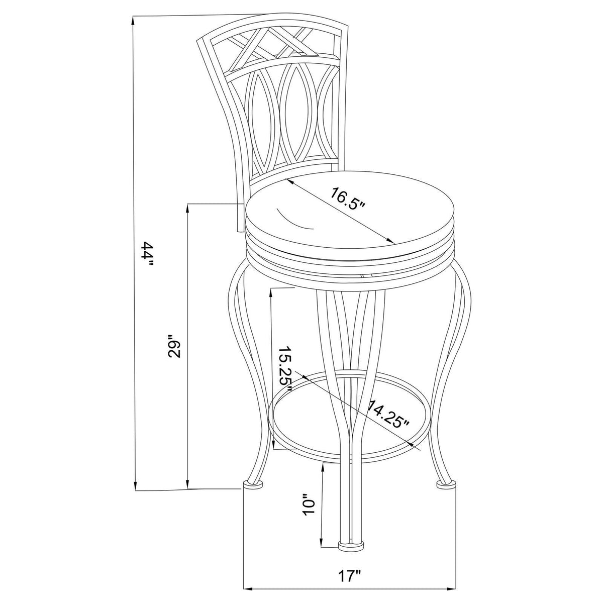 Black Swivel Bar Stool With Upholstered Seat Solid Black Dining Room Spot Clean Traditional Bar Stools Open Back Metal