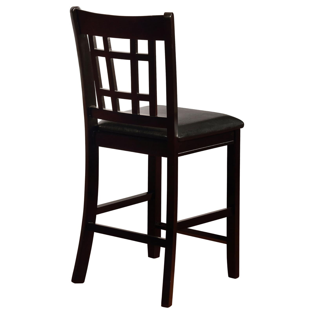 Black And Espresso Lattice Back Counter Height Stools Set Of 2 Solid Brown Espresso Dining Room Foam Spot Clean Transitional Rubberwood Open Back Foam Faux Leather
