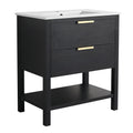 30 Inch Bathroom Vanity With Sink And 2 Soft Close Drawers, Golden Handle Bvb01030Bctg Bl9075B Black Chestnut Bathroom Modern Plywood