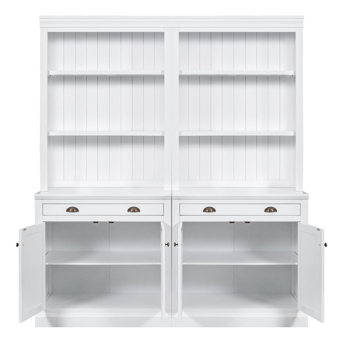 83.4"Tall Bookshelf Suite, Modern Bookcase Suite With Led Lighting,Doors And Drawers,2 Piece Set Storage Bookcase With Open Shelves For Living Room,Home Office,White White Solid Wood Mdf
