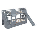 Twin Over Twin Castle Style Bunk Bed With 2 Drawers 3 Shelves And Slide Gray Gray Solid Wood