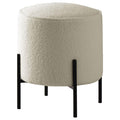 Beige And Matte Black Round Upholstered Ottoman Beige Polyester Wood Beige Solid Backless Medium Soft Contemporary,Modern Round Armless Foam Fabric