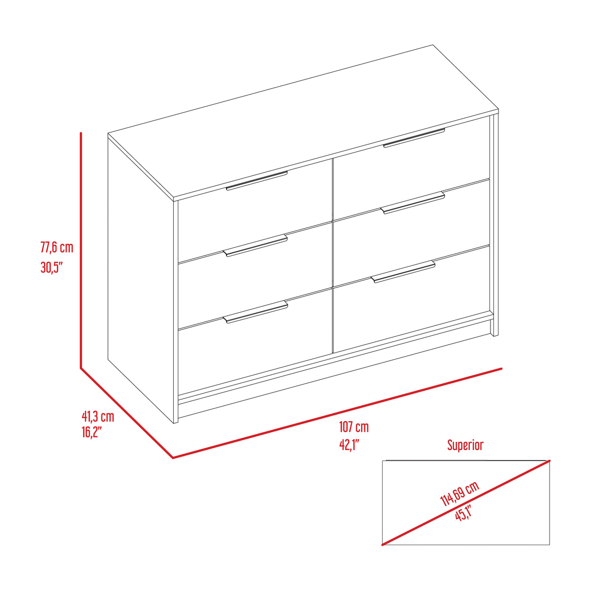 4 Drawer Double Dresser Maryland, Bedroom, Pine White Multicolor Particle Board Particle Board