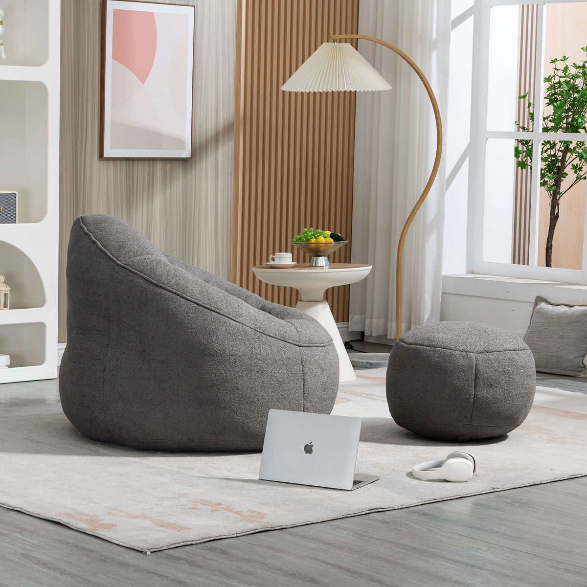 Bedding Bean Bag Sofa Chair High Pressure Foam Bean Bag Chair Adult Material With Padded Foam Padding Compressed Bean Bag With Footrest Grey Microfiber