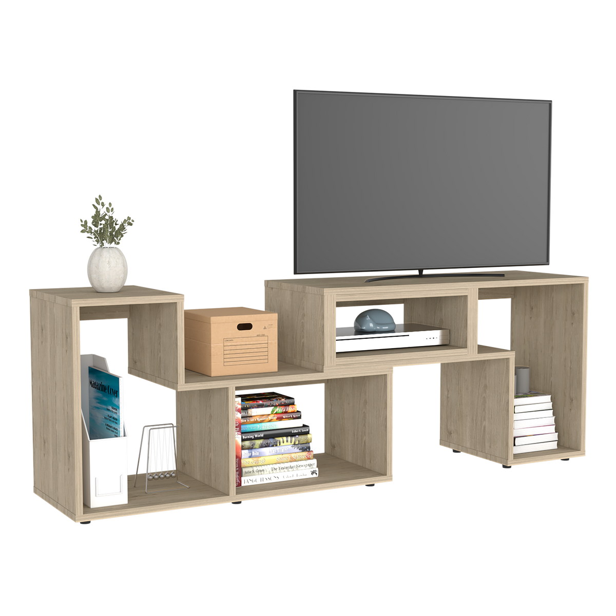 Extendable Tv Stand Houston, Living Room, Light Pine Beige 50 59 Inches Particle Board Particle Board