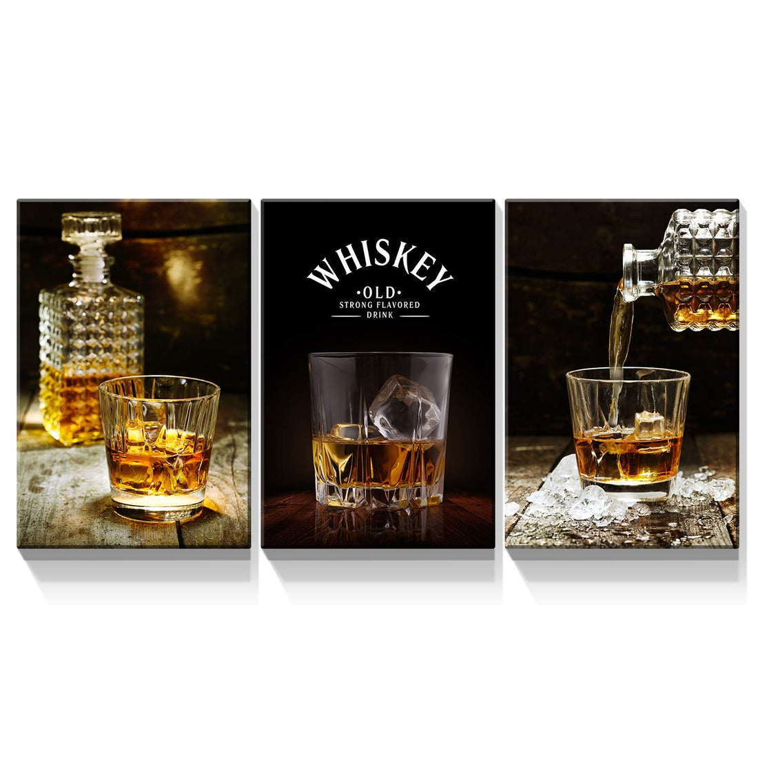 3 Panels Framed Canvas Whiskey Wall Art Decor,3 Pieces Mordern Canvas Painting Decoration Painting For Chrismas Gift, Office,Dining Room,Living Room, Bathroom, Bedroom Decor Ready To Hang Rectangle
