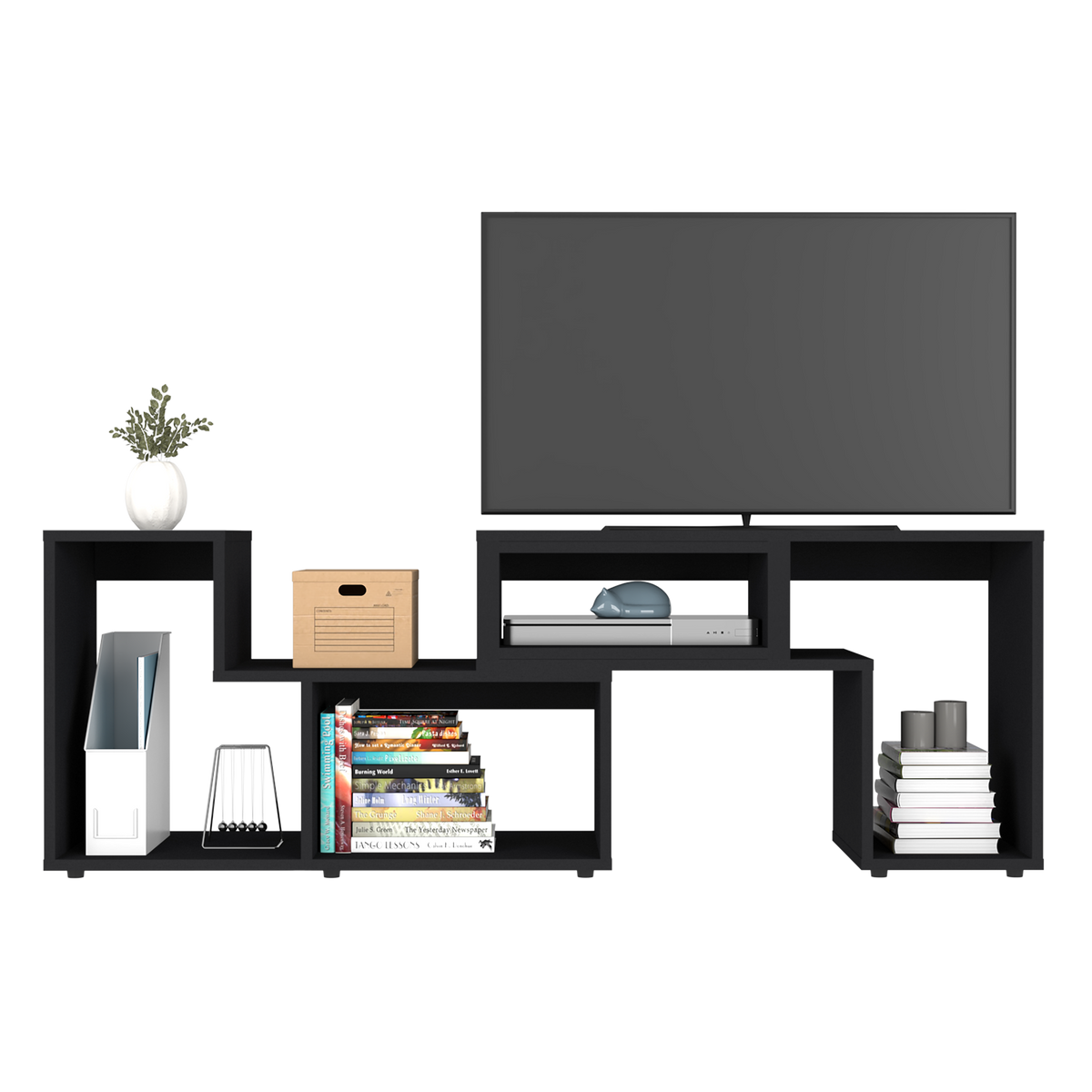 Extendable Tv Stand Houston, Living Room, Black Black 50 59 Inches Particle Board Particle Board