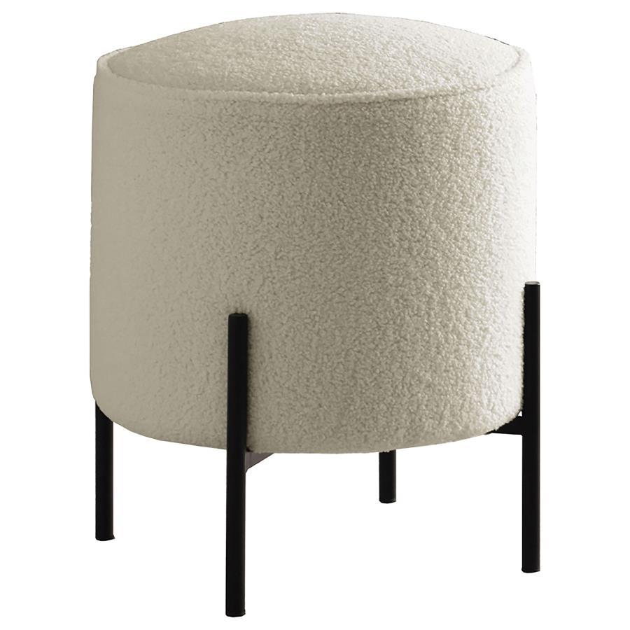 Beige And Matte Black Round Upholstered Ottoman Beige Polyester Wood Beige Solid Backless Medium Soft Contemporary,Modern Round Armless Foam Fabric