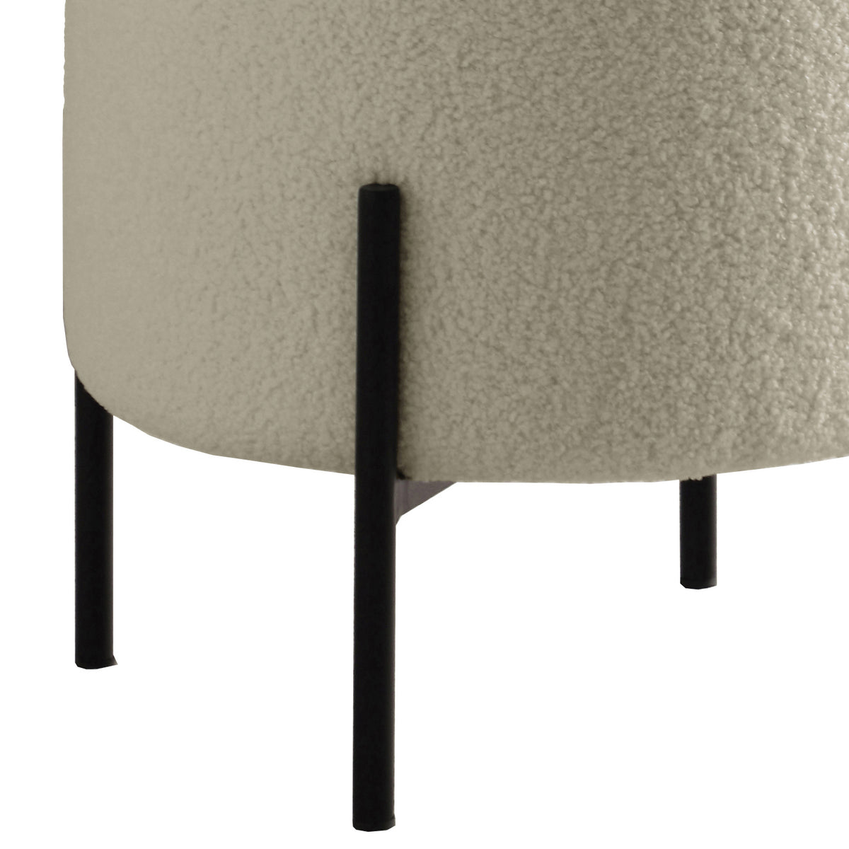 Beige And Matte Black Round Upholstered Ottoman Beige Polyester Wood Beige Solid Backless Medium Soft Contemporary,Modern Round Armless Foam Fabric