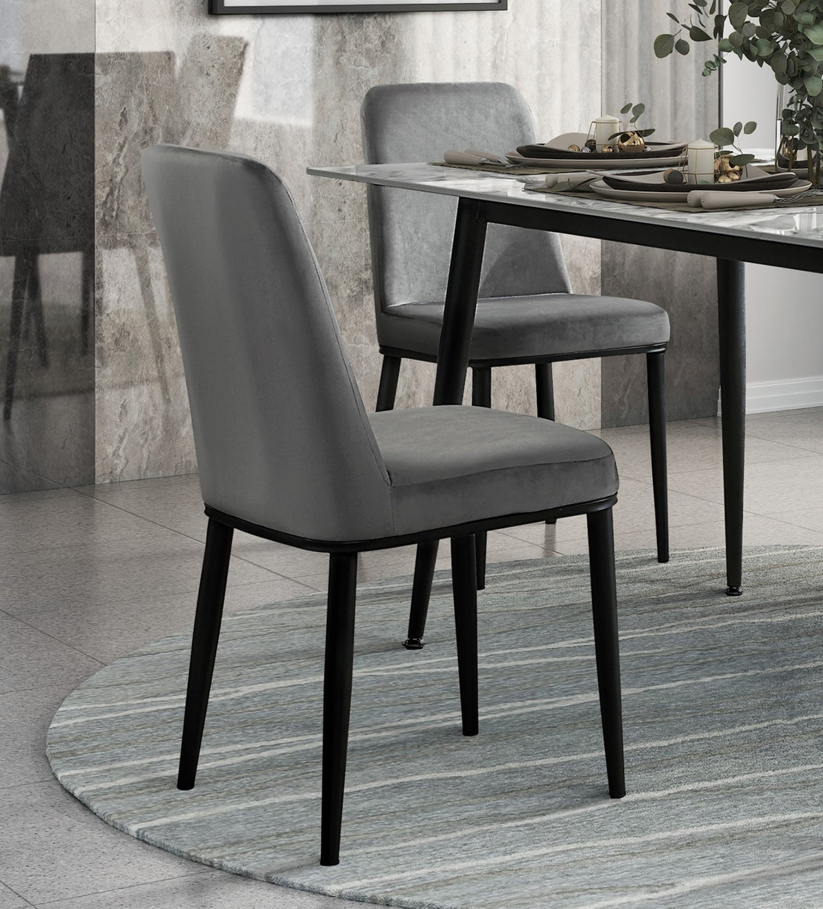 Sleek Design Gray Velvet Side Chairs Set Of 2 Modern Dining Furniture Black Metal Legs Gray Dining Room Contemporary,Modern Side Chair Metal