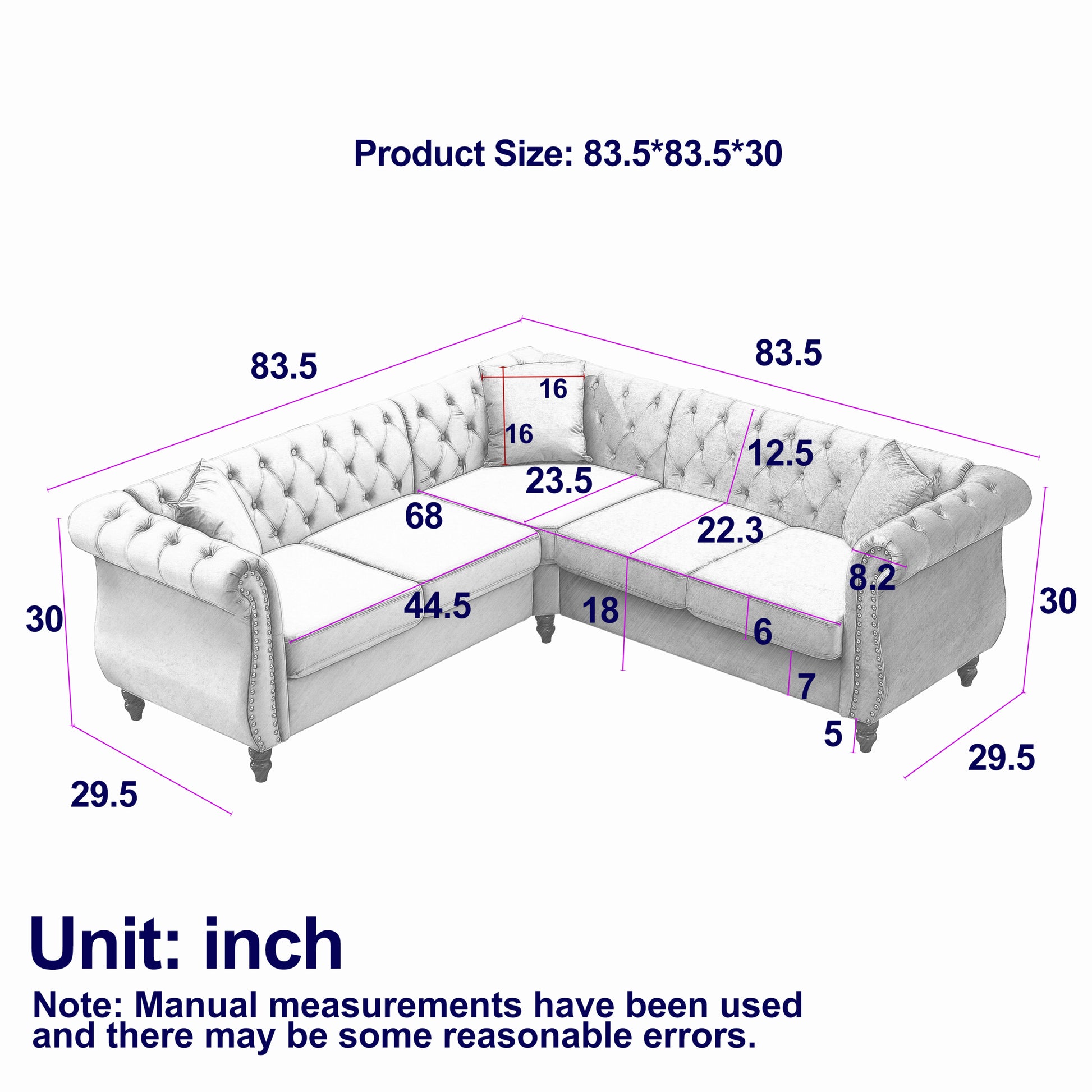 83.5 Inch Oversized Corner Sofa, L Shaped Sectional Couch,5 Seater Corner Sofas With 3 Pillows For Living Room, Bedroom, Apartment, Office Black Foam Velvet