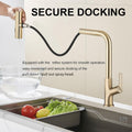 Brushed Gold Kitchen Waterfall Faucet With Pull Down Sprayer, Single Handle Kitchen Sink Faucet With Pull Out Sprayer, 360 Rotating Kitchen Faucet Brushed Gold Zinc
