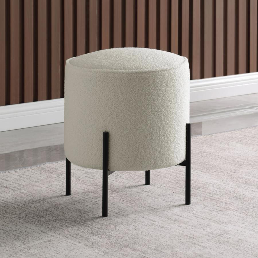 Beige And Matte Black Round Upholstered Ottoman Beige Polyester Wood Beige Solid Backless Medium Soft Contemporary,Modern Round Armless Foam Fabric