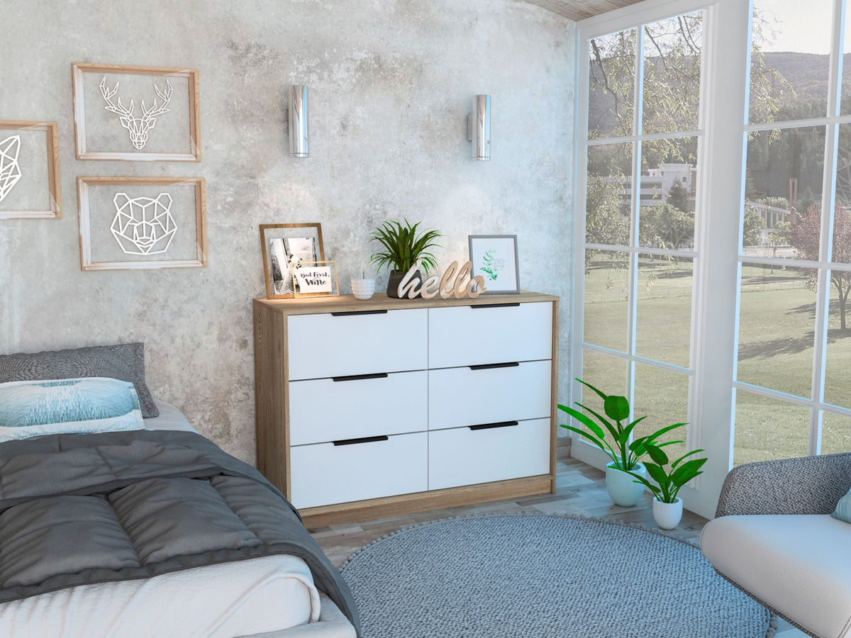 4 Drawer Double Dresser Maryland, Bedroom, Pine White Multicolor Particle Board Particle Board