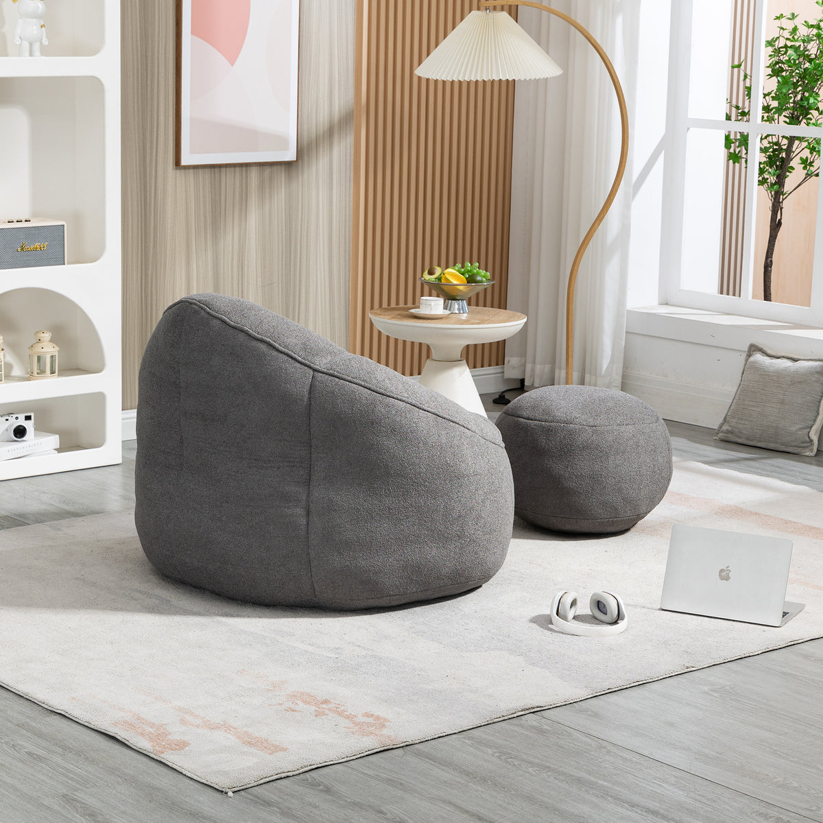 Bedding Bean Bag Sofa Chair High Pressure Foam Bean Bag Chair Adult Material With Padded Foam Padding Compressed Bean Bag With Footrest Grey Microfiber