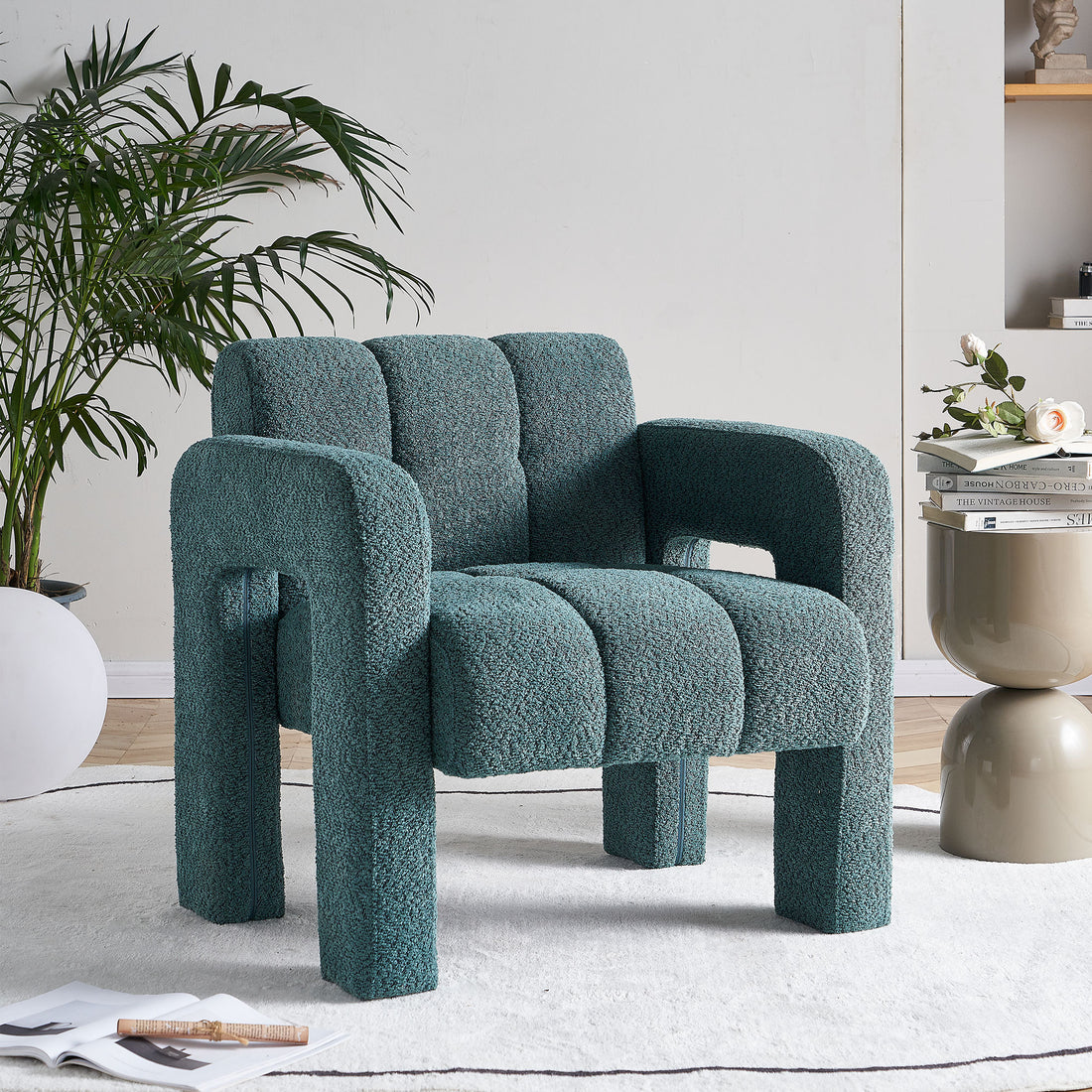31.10" Wide Boucle Upholstered Accent Chair Green Primary Living Space Modern Fiber Foam And Polyester Fiber Pad Boucle