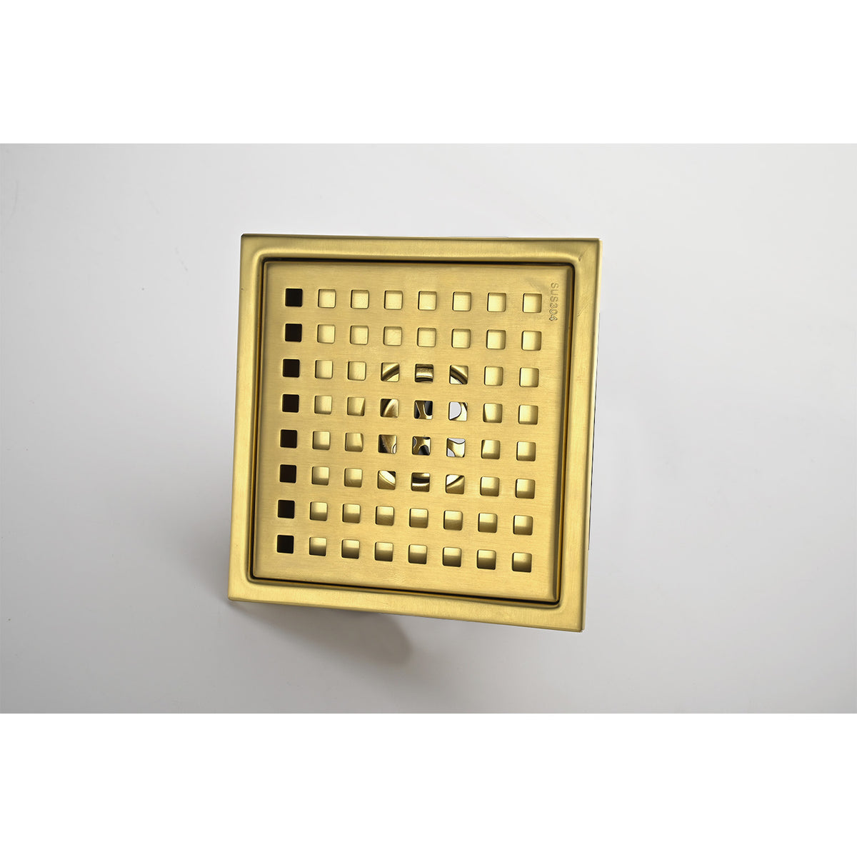 6 Inch Grid Shower Floor Drain Brushed Gold Stainless Steel