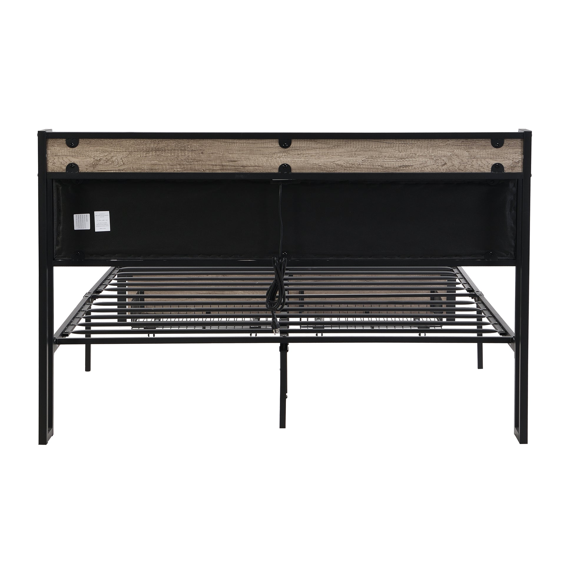 Full Size Metal Platform Bed Frame With Upholstery Storage Function Headboardand Usb Liner And Footboard With Drawersno Box Spring Needed, Large Under Bed Storage, Easy Assemble Black Grey Mdf Metal