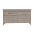 6 Drawer Double Dresser Wezz, Bedroom, Light Gray Light Gray Particle Board Particle Board