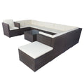 11 Piece Patio Wicker Conversation Set, 10 Seater Patio Sectional Set With 3 Storage Box Under Seat Brown Wicker White Cushion Yes Complete Patio Set Brown Rust Resistant Frame Mildew Resistant Cushion Garden & Outdoor Modern Complete Patio Sets Fiber