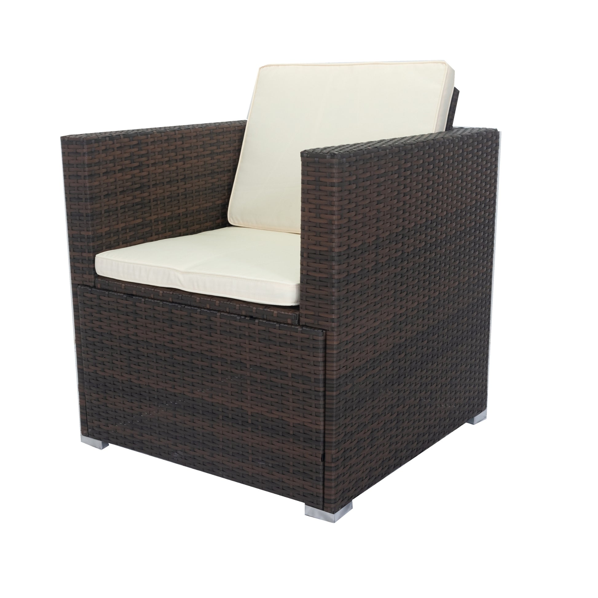11 Piece Patio Wicker Conversation Set, 10 Seater Patio Sectional Set With 3 Storage Box Under Seat Brown Wicker White Cushion Yes Complete Patio Set Brown Rust Resistant Frame Mildew Resistant Cushion Garden & Outdoor Modern Complete Patio Sets Fiber